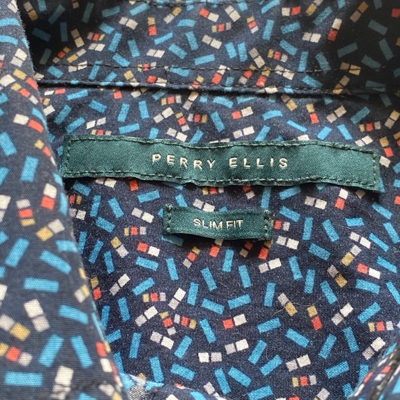 💯Perry Ellis Button Down long sleeve Shirt Blue - Picture 7 of 7